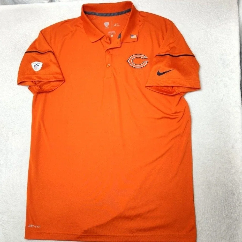 Nike Chicago Bears Polo Shirt Mens Large Orange Dri-FIT Football Training Pro
